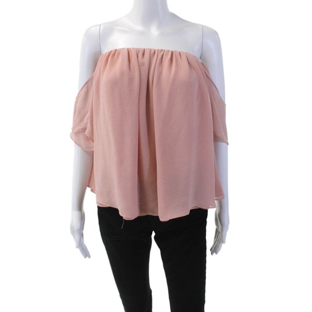 T Bags Los Angeles Womens Short Sleeves Cropped Blouse Rose Pink Size Small